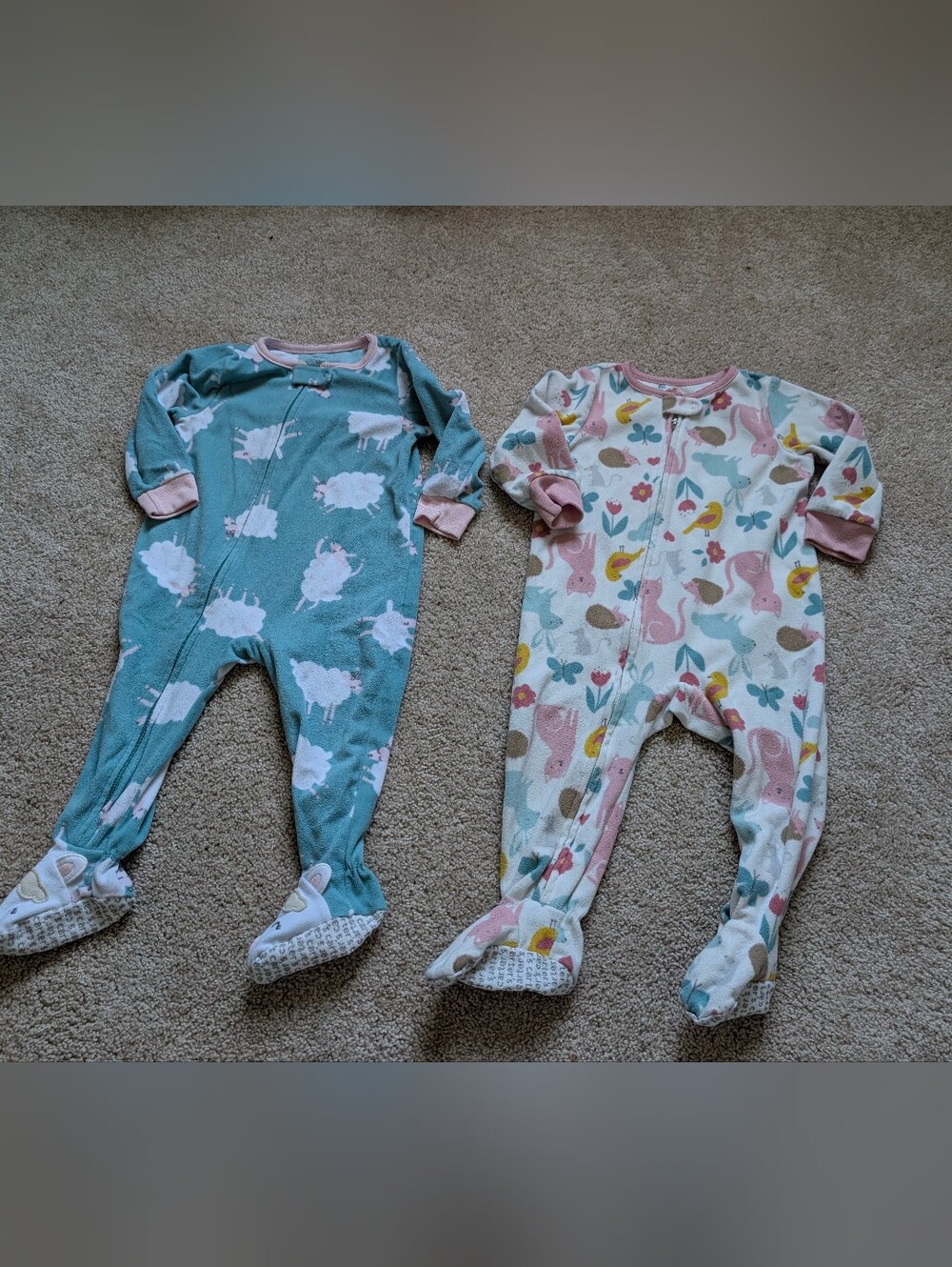 Carter's Kids One-Piece Footed Pajamas - Teal Sheep & Cream Animal Print